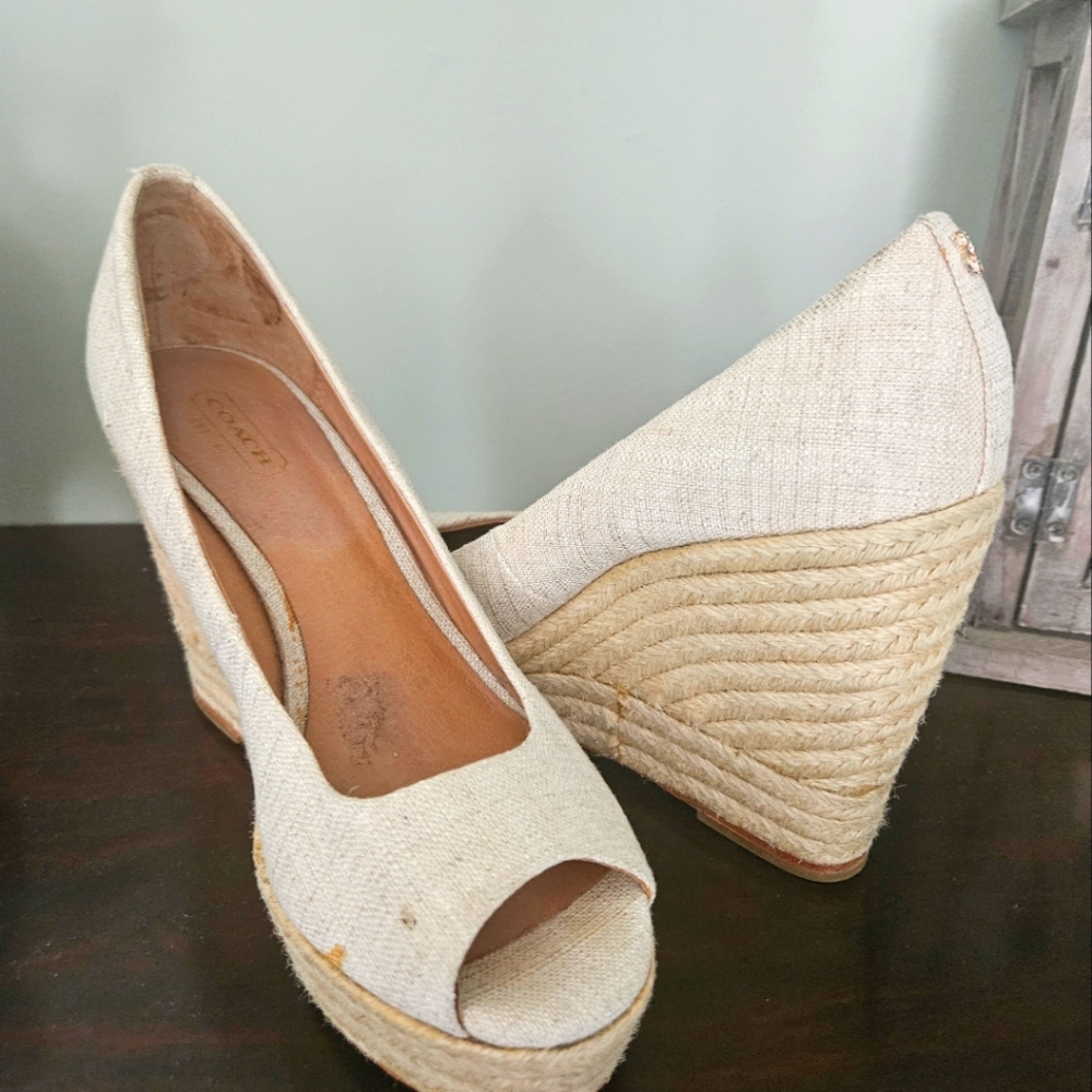 Coach Cream Wedge Espadrilles 7.5